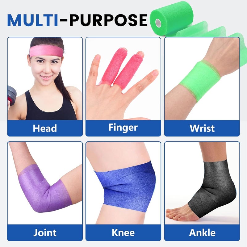 NUITPY 9 Pack Pre Wrap Tape, 9 Colors 2.76 Inch x 11 Yards Prewrap Athletic Tape for Hair Soccer, Pre Wrap Foam Tape, Soccer Pre Wrap Tape, Prewrap Headbands for Hair - Image 4